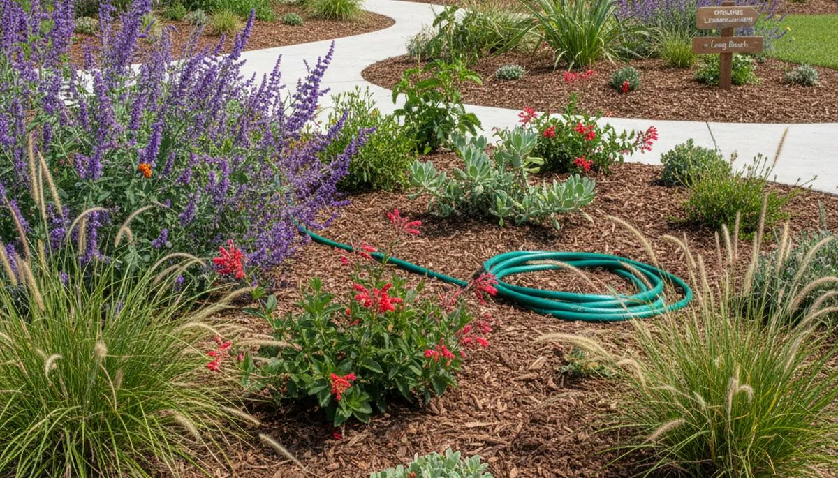 Organic landscape beds with mulch and native plants in Long Beach, CA by Chop Chop Landscaping